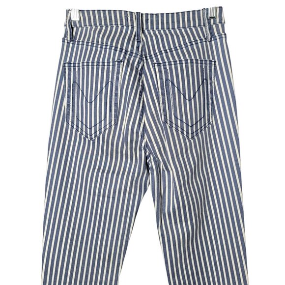 Mumu Blue Womens Berkeley Zip Up Blue Striped Bell Bottoms Flare Jeans Pants 26 - Picture 5 of 11